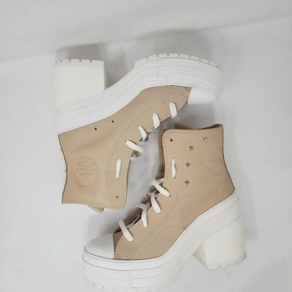 Converse Chuck Taylor All Star Boots Womens Size 8 Beige Platform Studded Heels